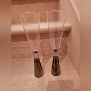 2 Champagne Flutes Honeycomb Stems